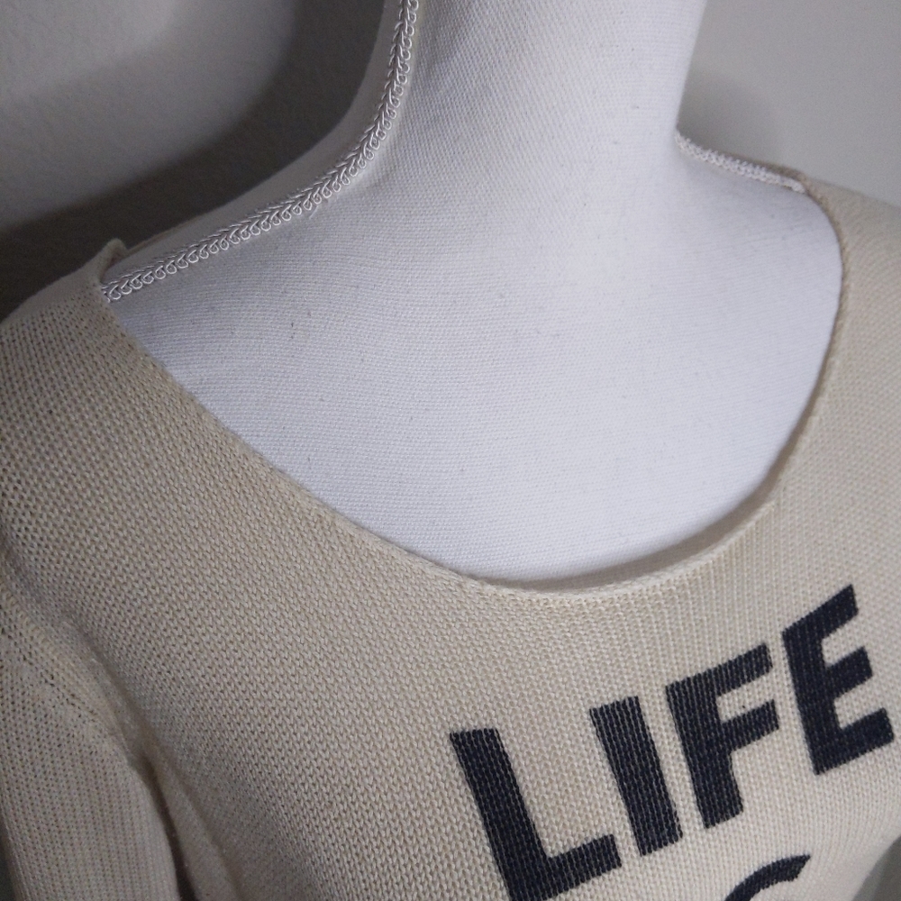 Hot Topic “Life Is Music” Beige Sweater Lace-Up Back Women’s Medium - Picture 5 of 11